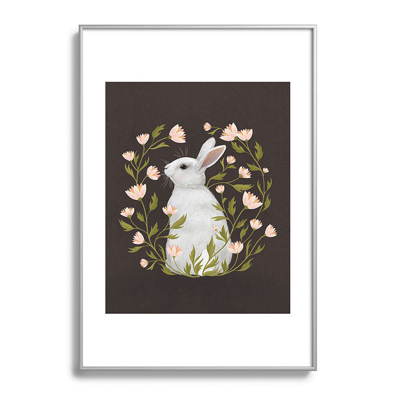 Laura Graves White Rabbit Floral Metal Framed Art Print