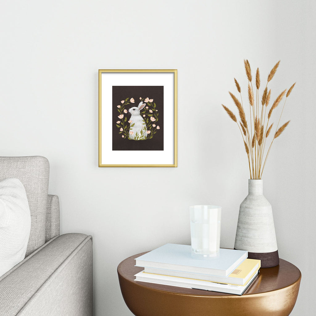 Laura Graves White Rabbit Floral Metal Framed Art Print