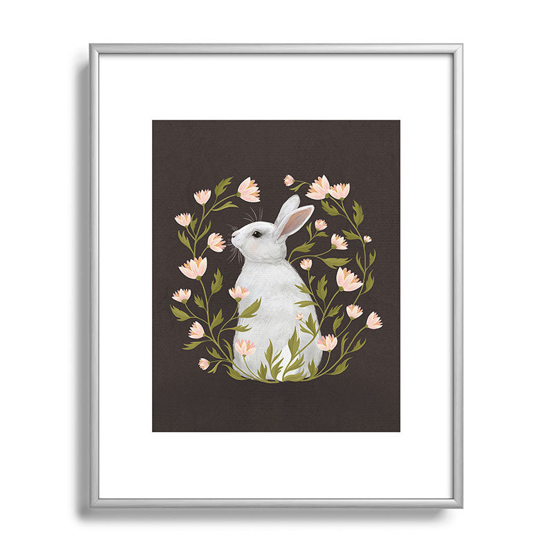 Laura Graves White Rabbit Floral Metal Framed Art Print