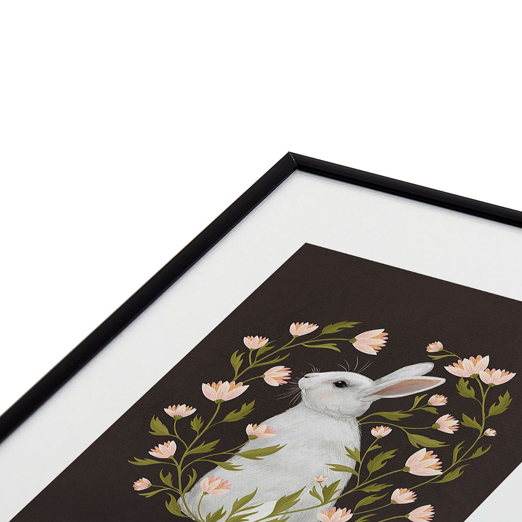 Laura Graves White Rabbit Floral Metal Framed Art Print