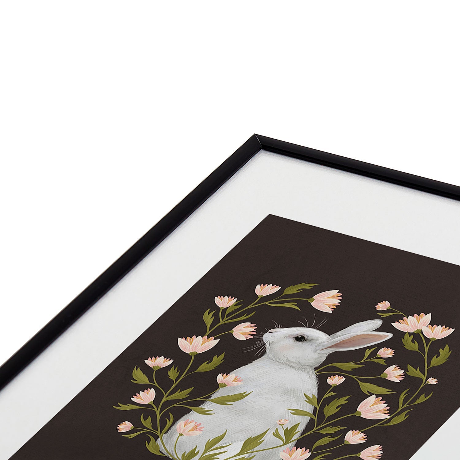 Laura Graves White Rabbit Floral Metal Framed Art Print