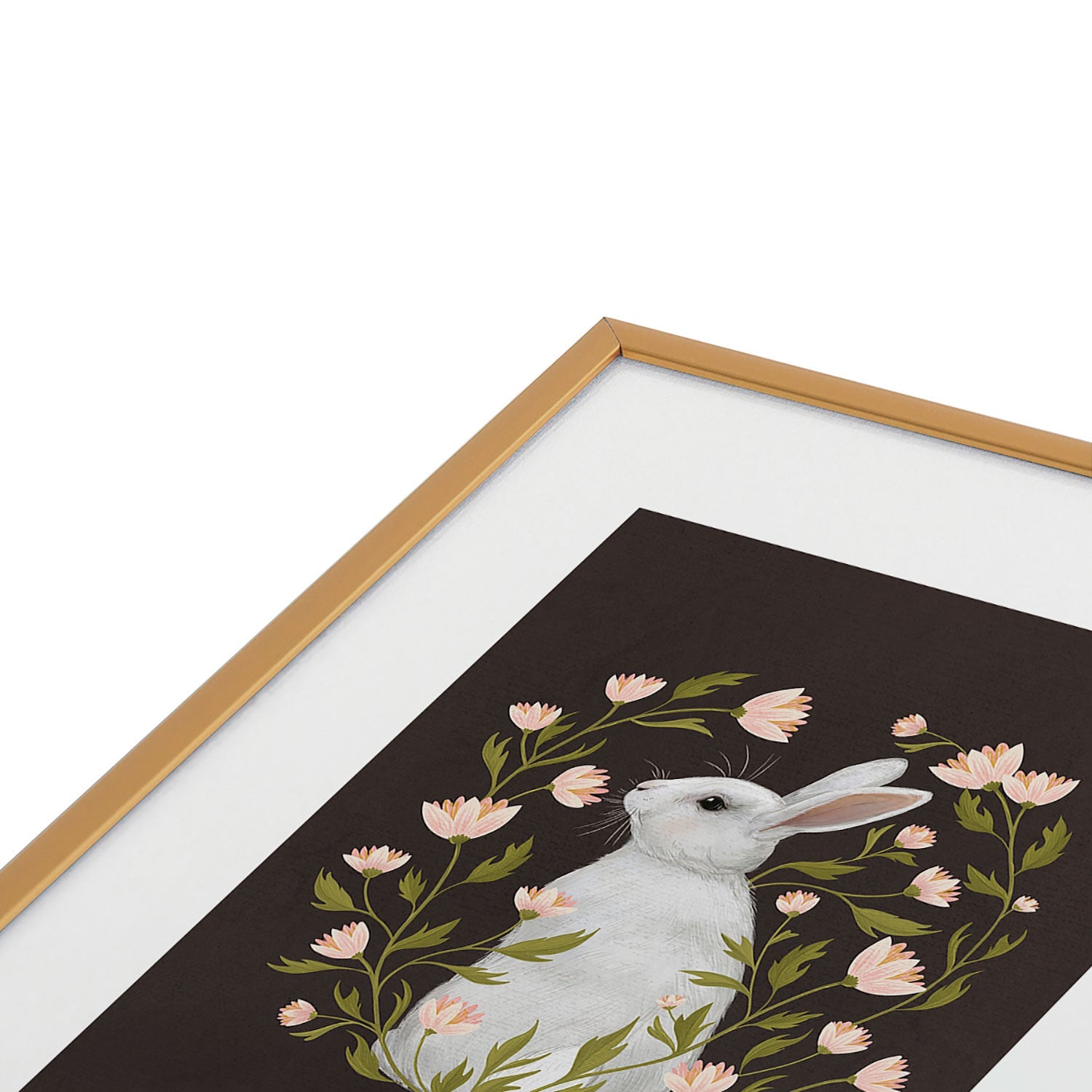 Laura Graves White Rabbit Floral Metal Framed Art Print