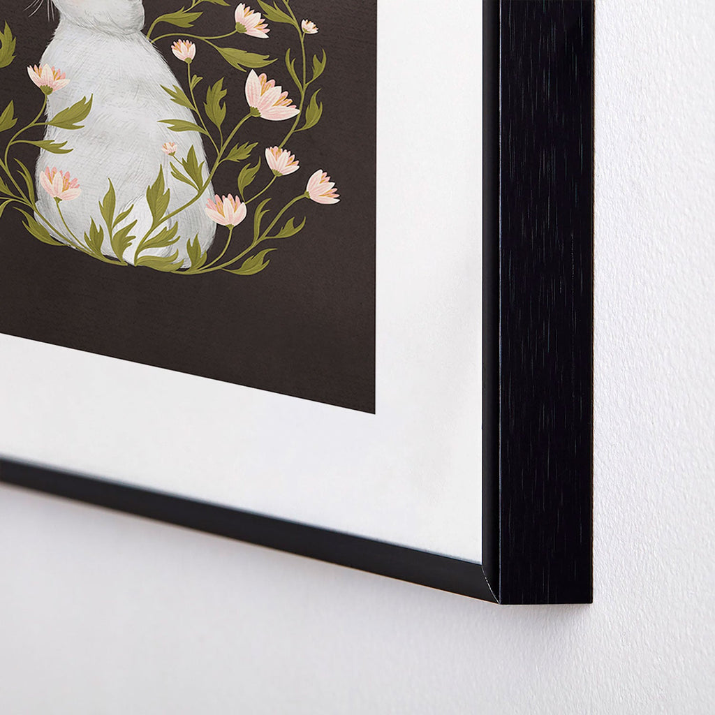Laura Graves White Rabbit Floral Metal Framed Art Print