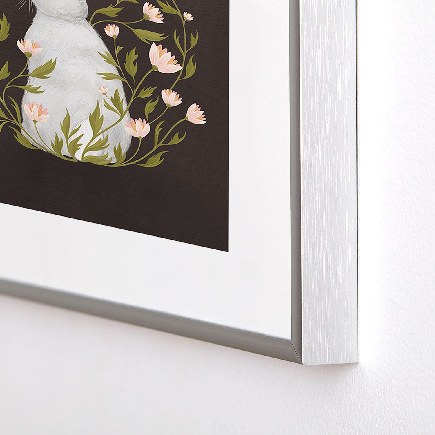 Laura Graves White Rabbit Floral Metal Framed Art Print