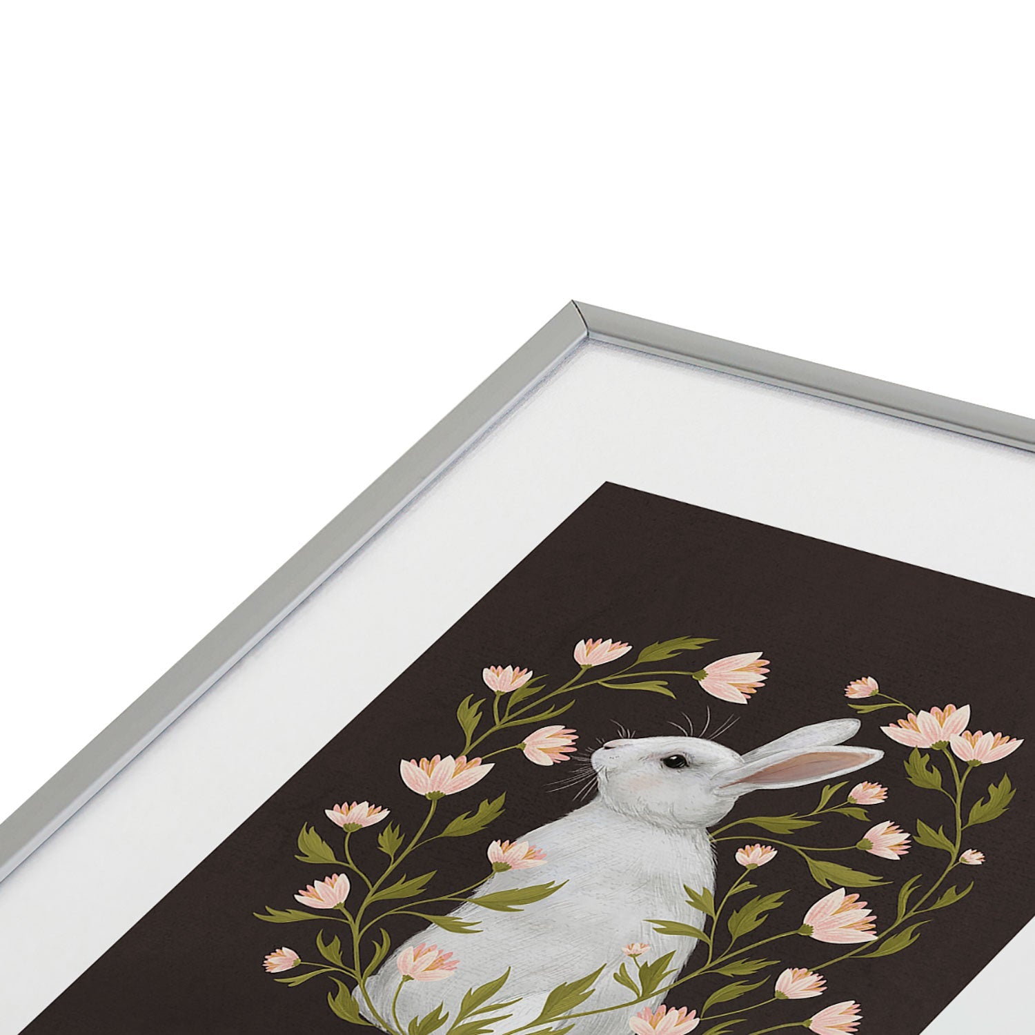 Laura Graves White Rabbit Floral Metal Framed Art Print