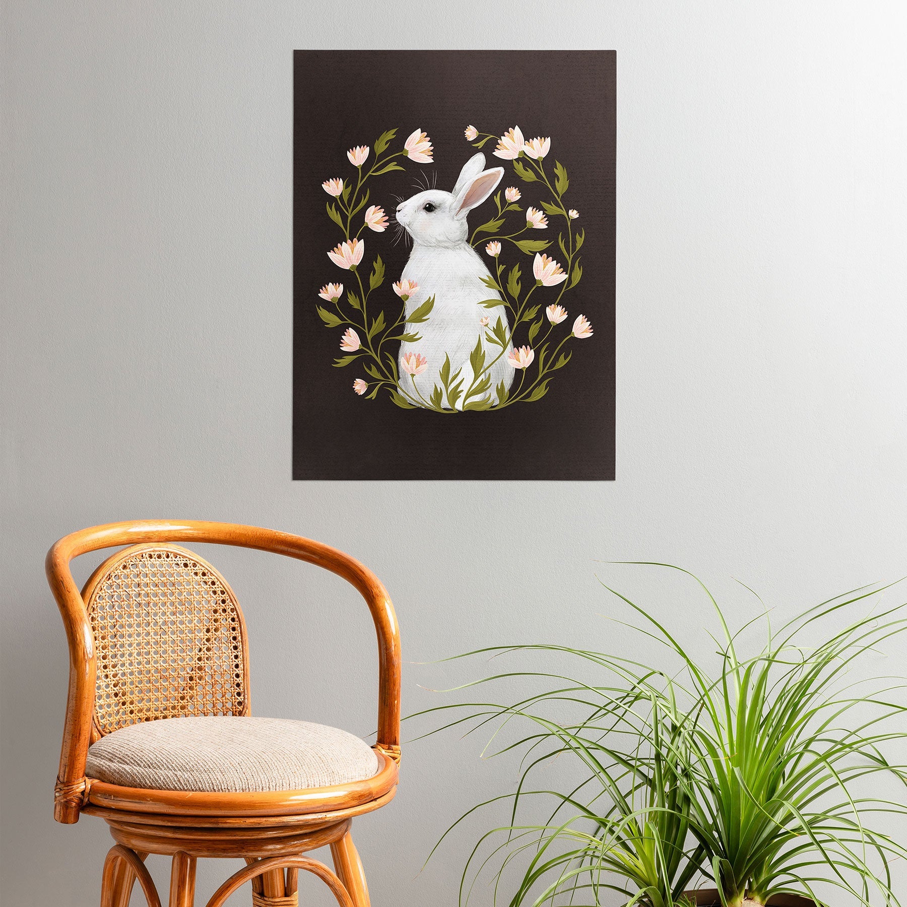 Laura Graves White Rabbit Floral Poster