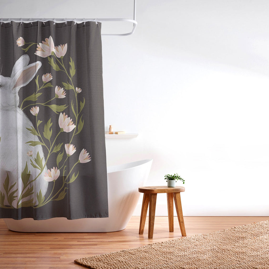 Laura Graves White Rabbit Floral Shower Curtain