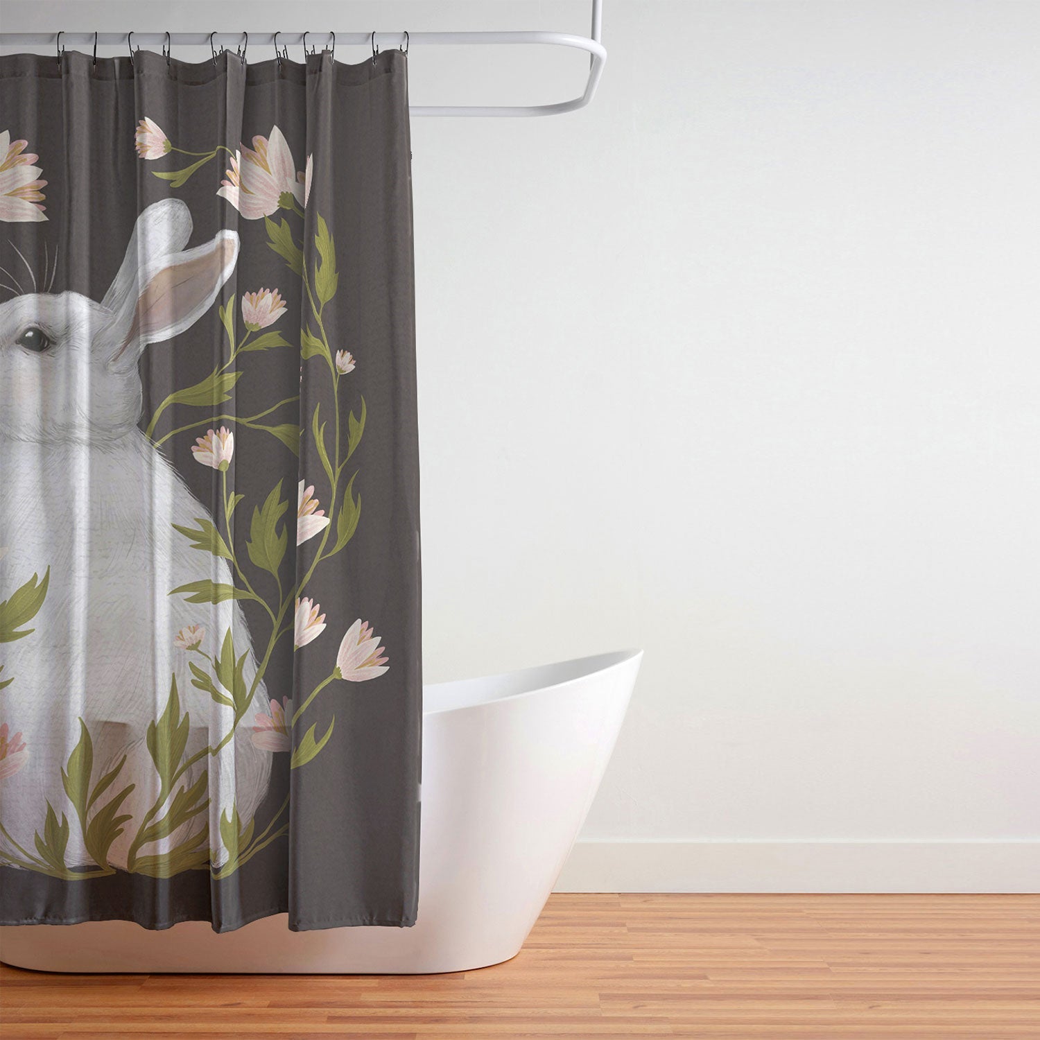 Laura Graves White Rabbit Floral Shower Curtain