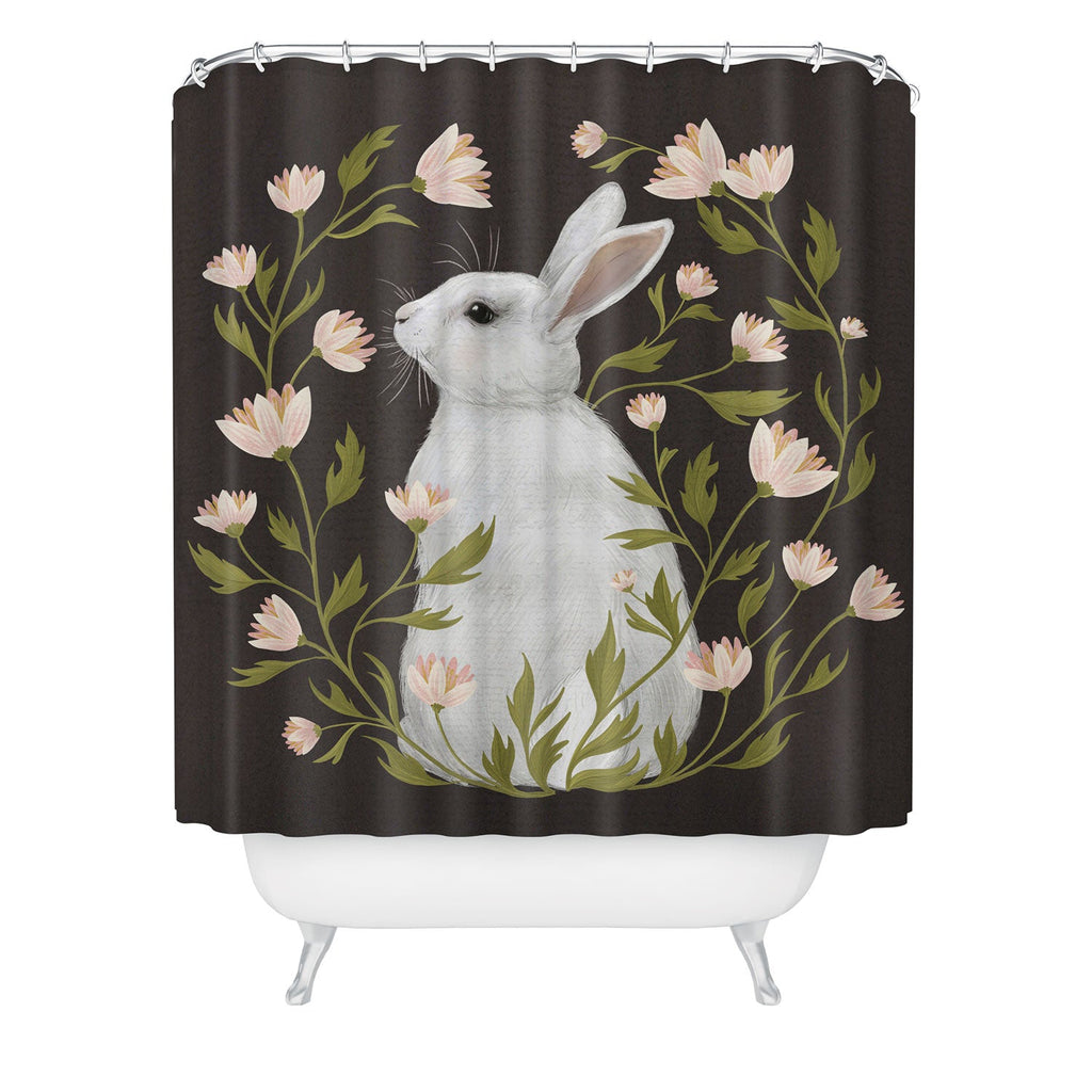 Laura Graves White Rabbit Floral Shower Curtain