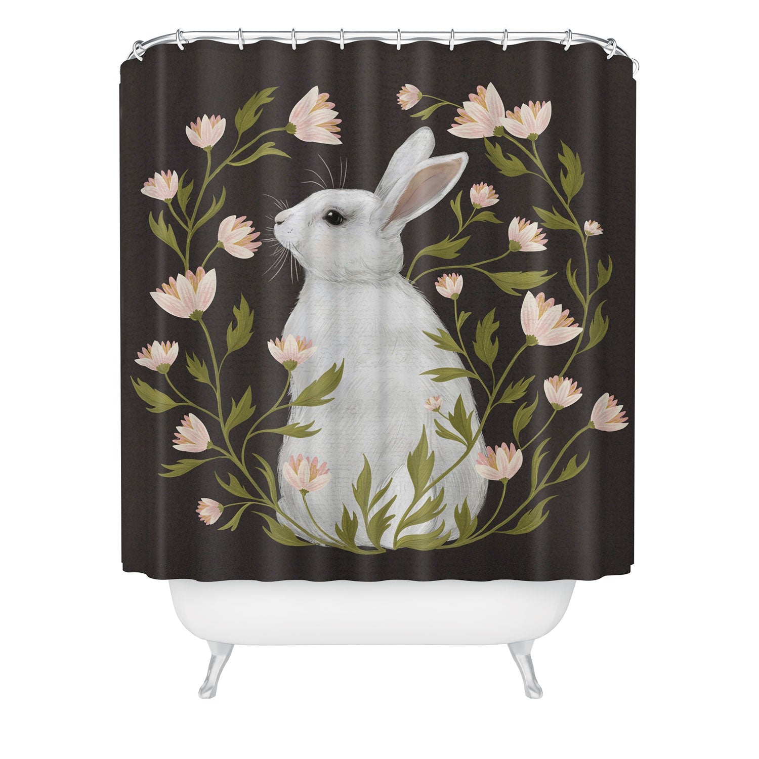 Laura Graves White Rabbit Floral Shower Curtain