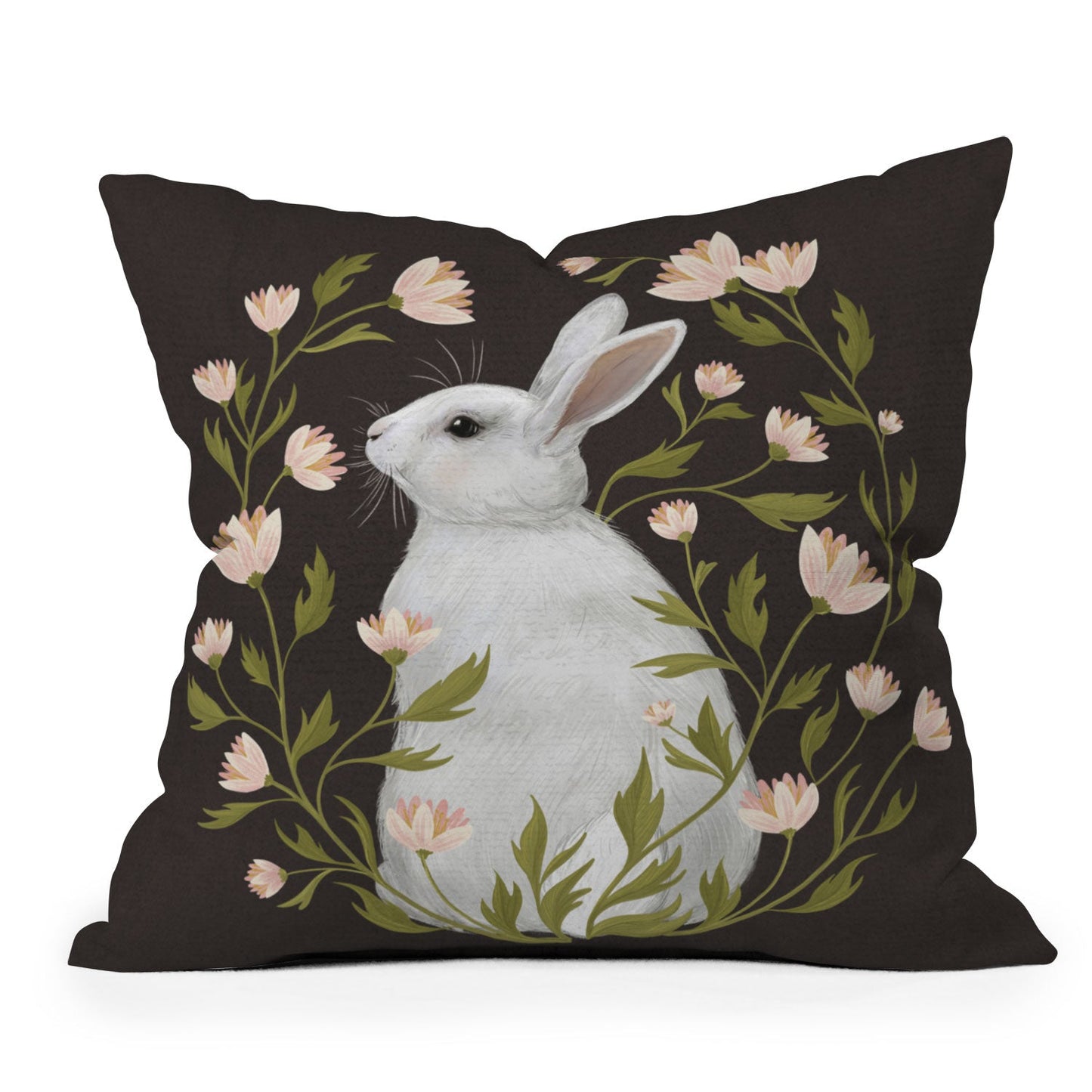 Laura Graves White Rabbit Floral Outdoor Throw Pillow