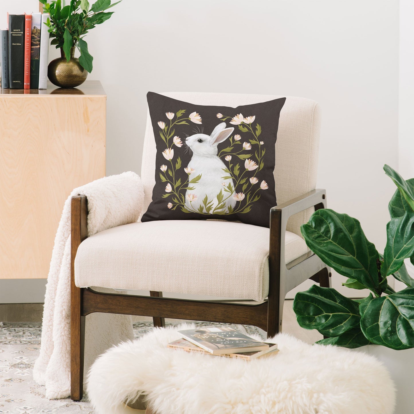 Laura Graves White Rabbit Floral Throw Pillow