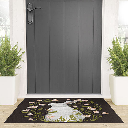 Laura Graves White Rabbit Floral Welcome Mat