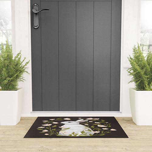 Laura Graves White Rabbit Floral Welcome Mat