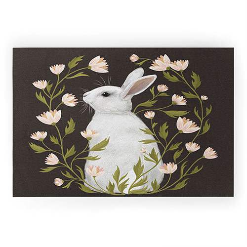 Laura Graves White Rabbit Floral Welcome Mat
