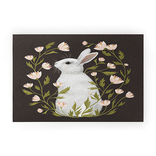 Laura Graves White Rabbit Floral Welcome Mat