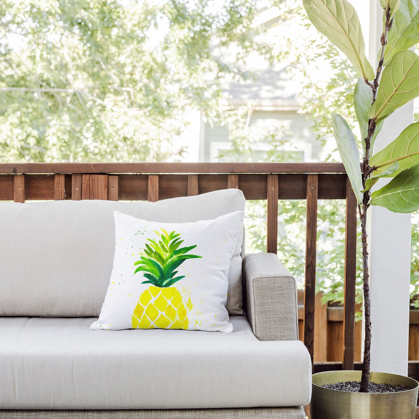Laura Trevey Pineapple Sunshine Outdoor Throw Pillow