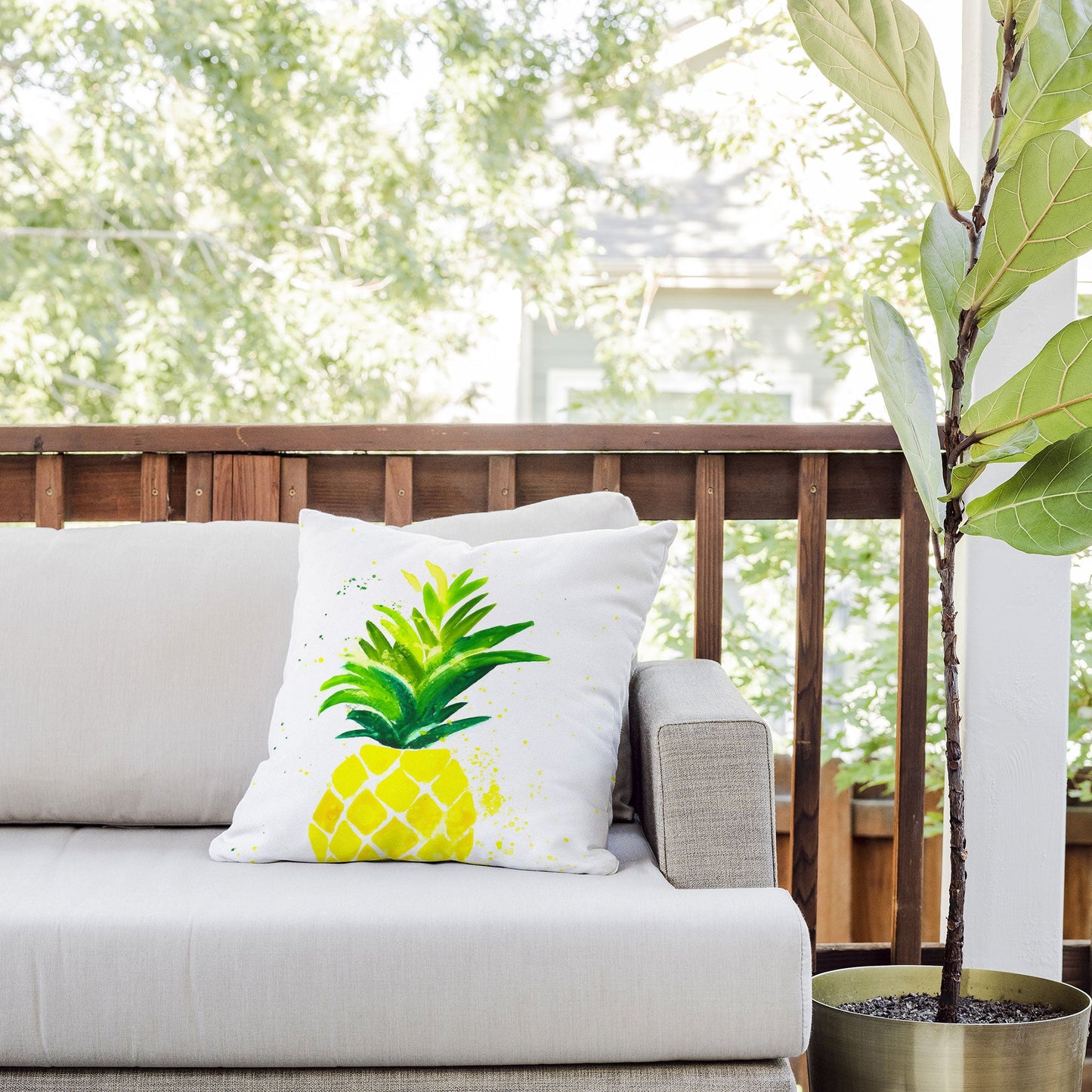 Laura Trevey Pineapple Sunshine Outdoor Throw Pillow