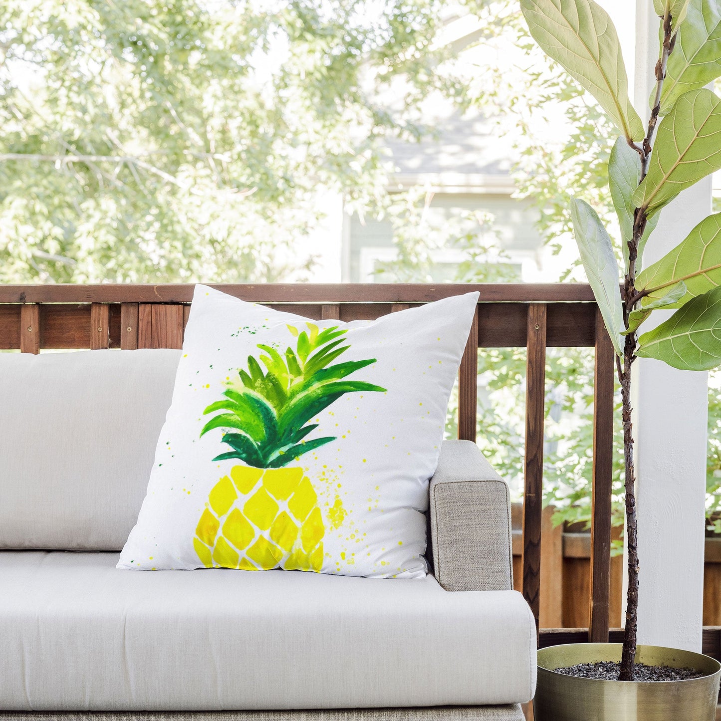 Laura Trevey Pineapple Sunshine Outdoor Throw Pillow