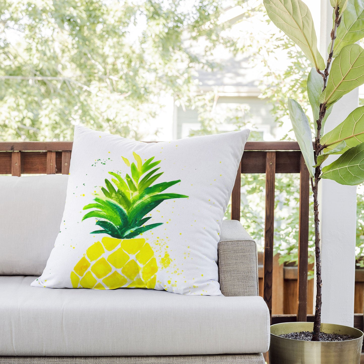 Laura Trevey Pineapple Sunshine Outdoor Throw Pillow