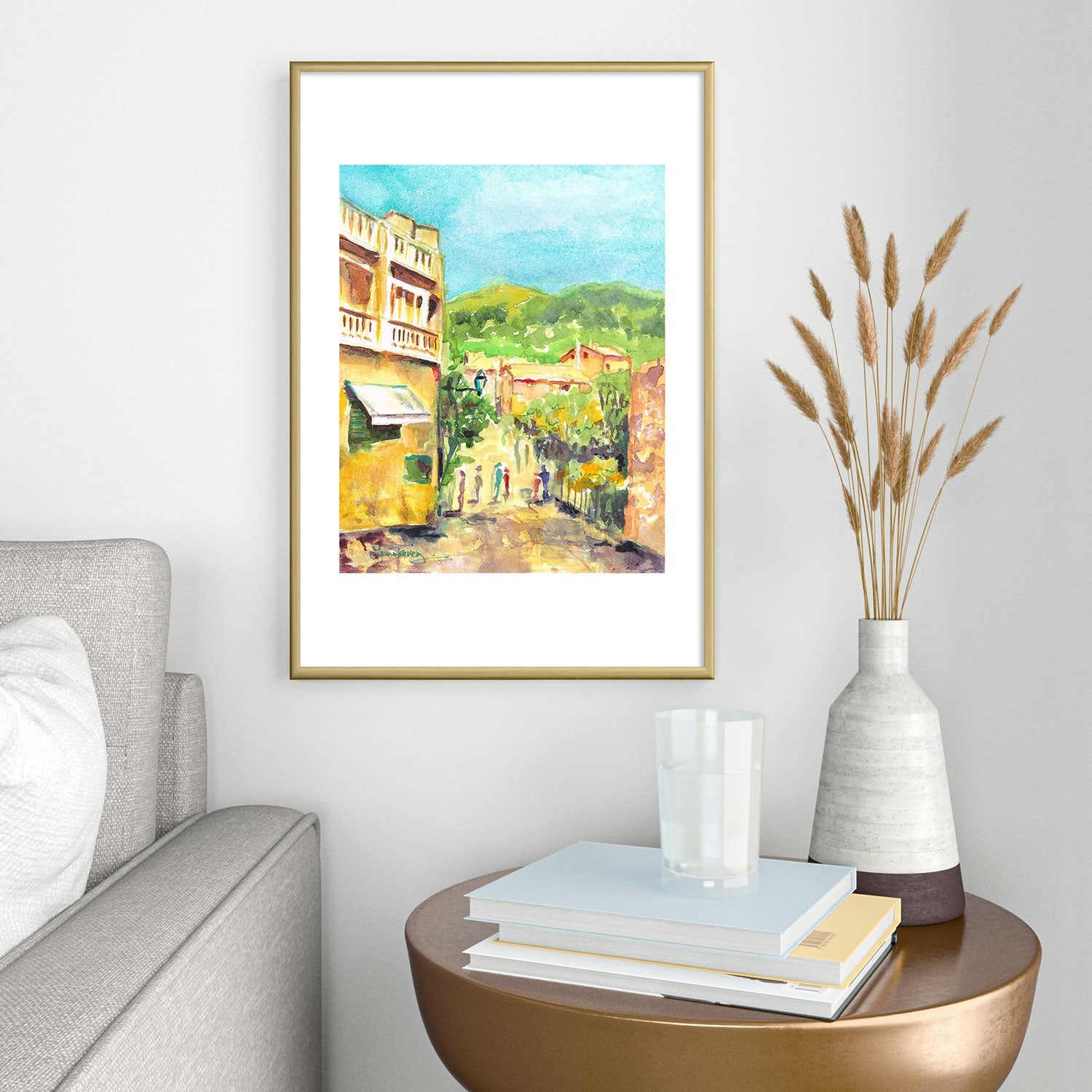 Laura Trevey Valldemossa Village Metal Framed Art Print