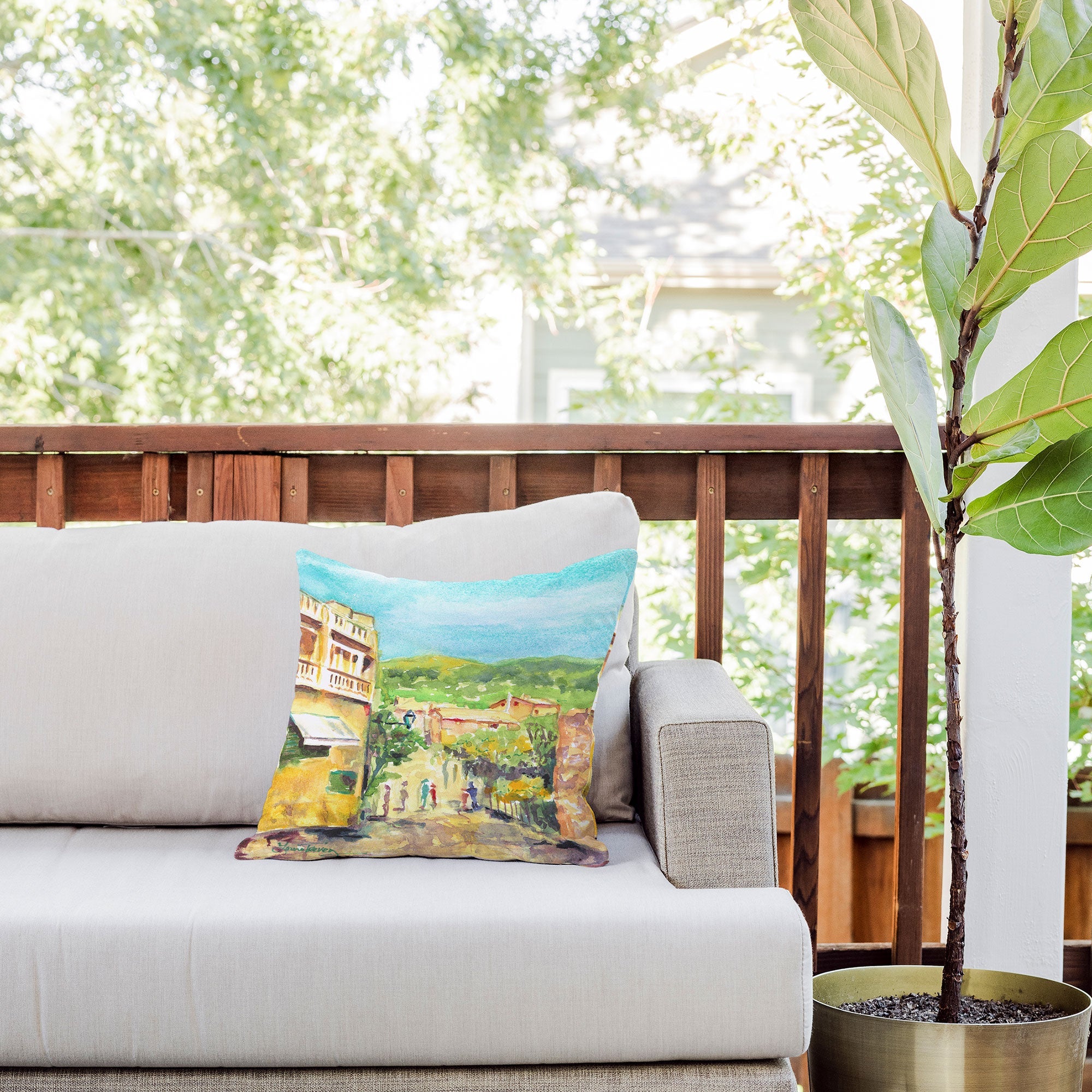 Laura Trevey Valldemossa Village Outdoor Throw Pillow