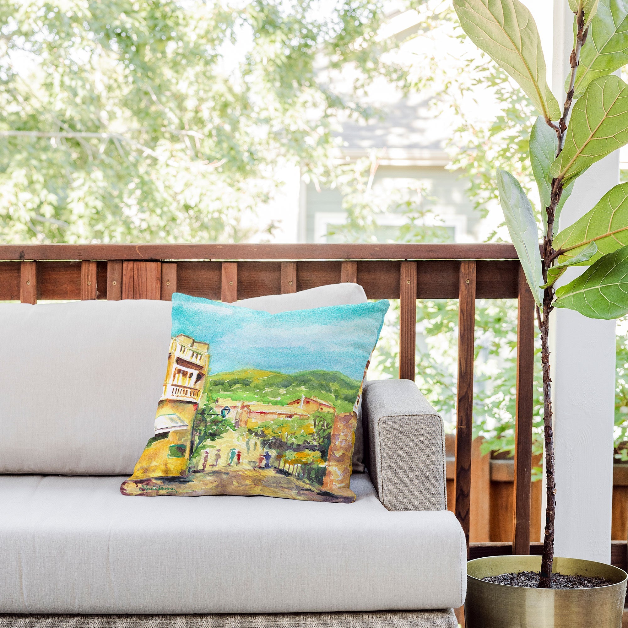 Laura Trevey Valldemossa Village Outdoor Throw Pillow