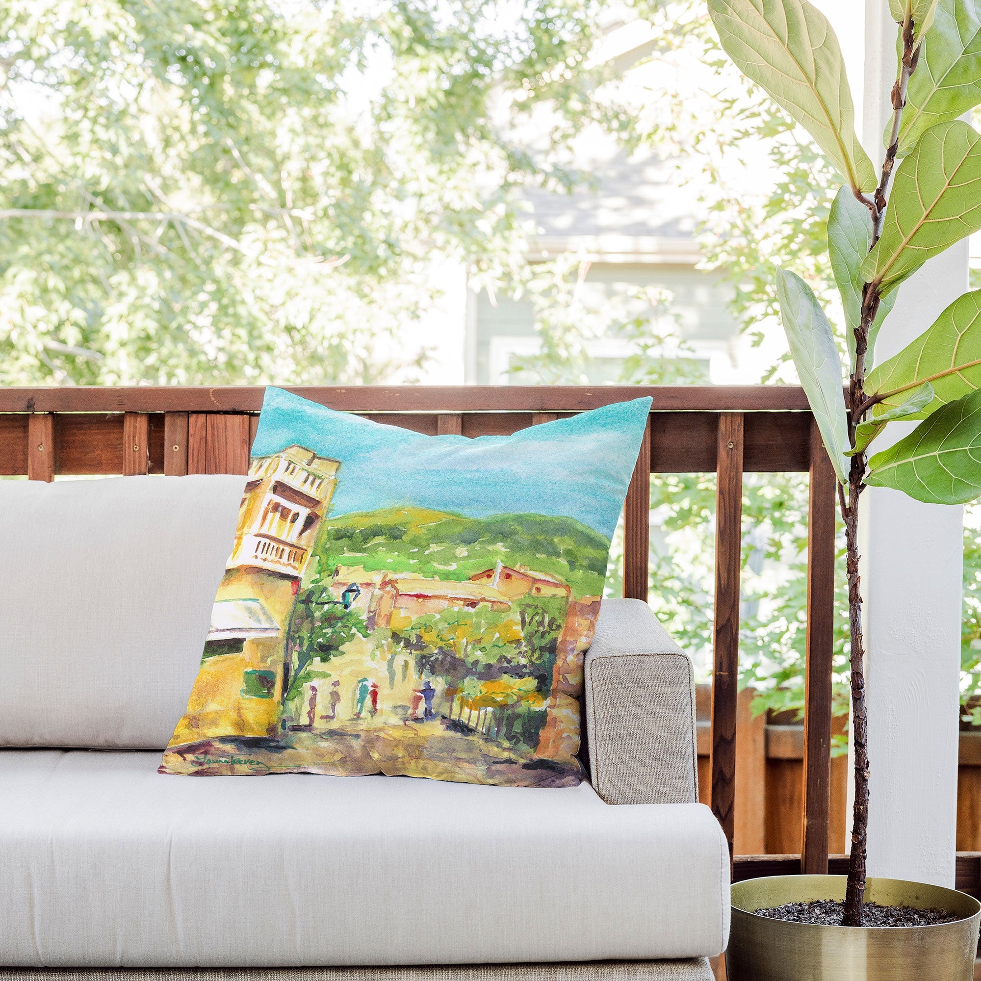 Laura Trevey Valldemossa Village Outdoor Throw Pillow