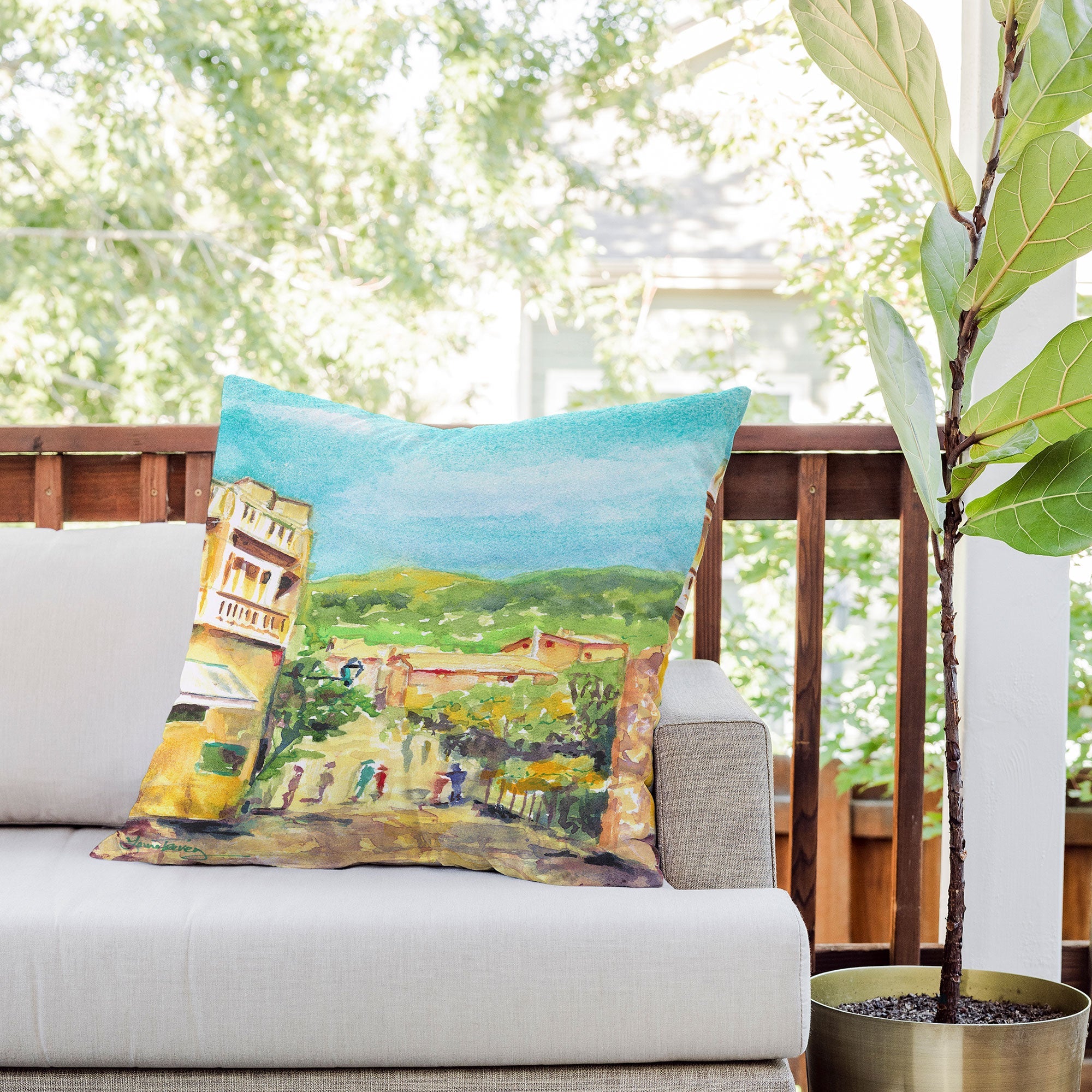 Laura Trevey Valldemossa Village Outdoor Throw Pillow