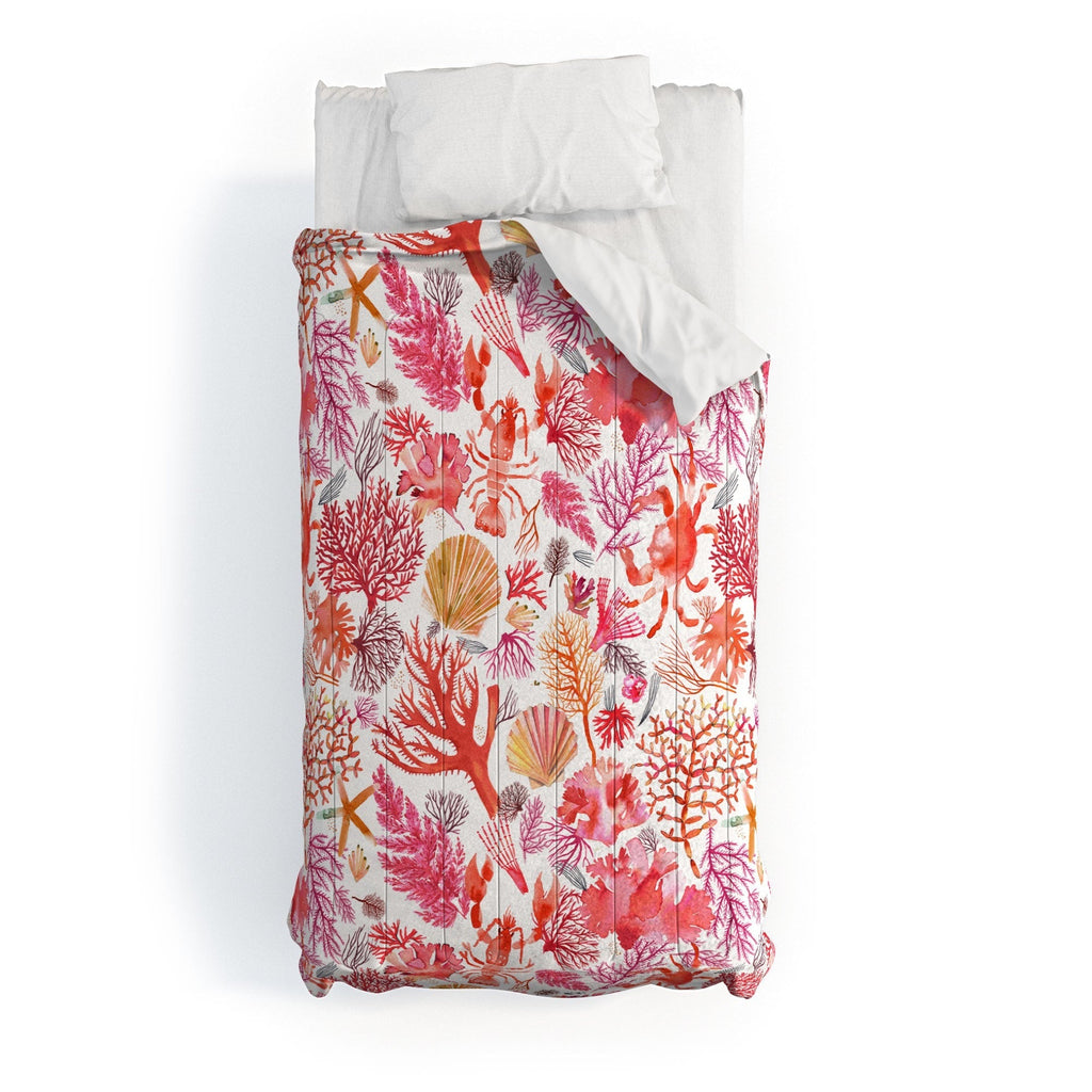 Ninola Design Botanic Retreat Coral Reef Crab Lobster Red Comforter