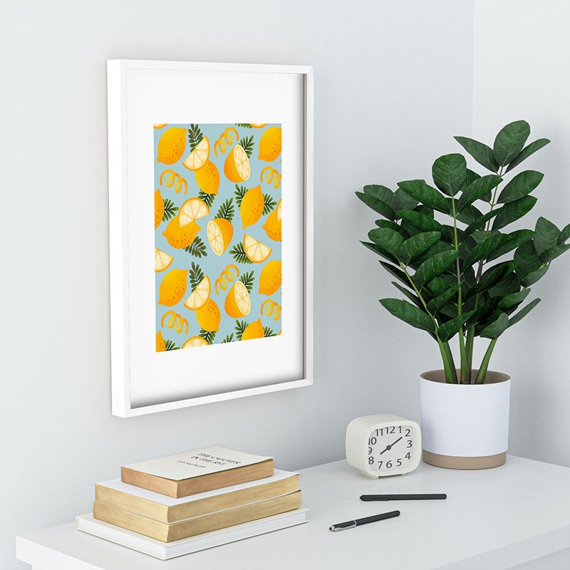 Jessica Molina Lemon Pattern on Sky Blue Recessed Framing Rectangle