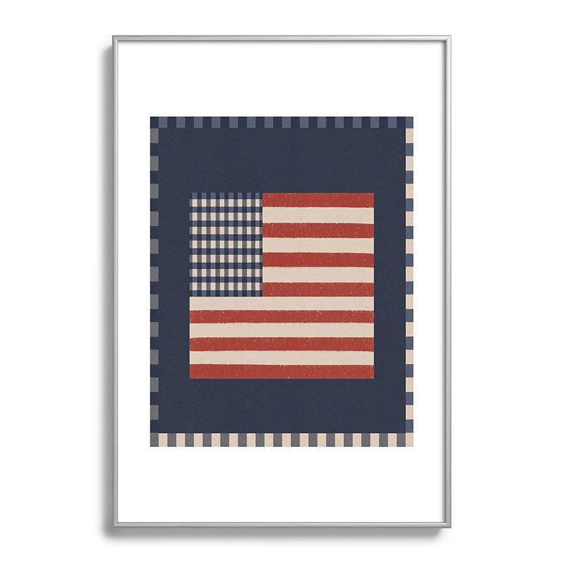 DENY Designs Gingham Flag Metal Framed Art Print