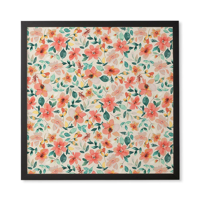 Ninola Design Botanic Retreat Tropical Whimsical Flowers Coral Green Framed Wall Art