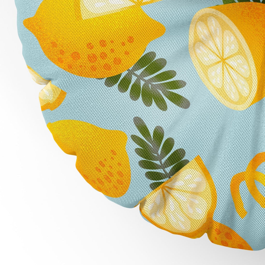 Jessica Molina Lemon Pattern on Sky Blue Floor Pillow Round