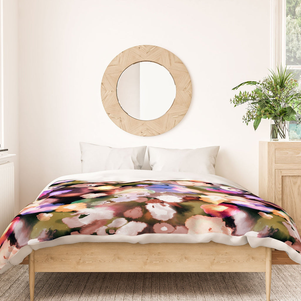 Ninola Design Botanic Retreat Ombre Abstract Watercolor Flowers Pink gold Duvet Cover