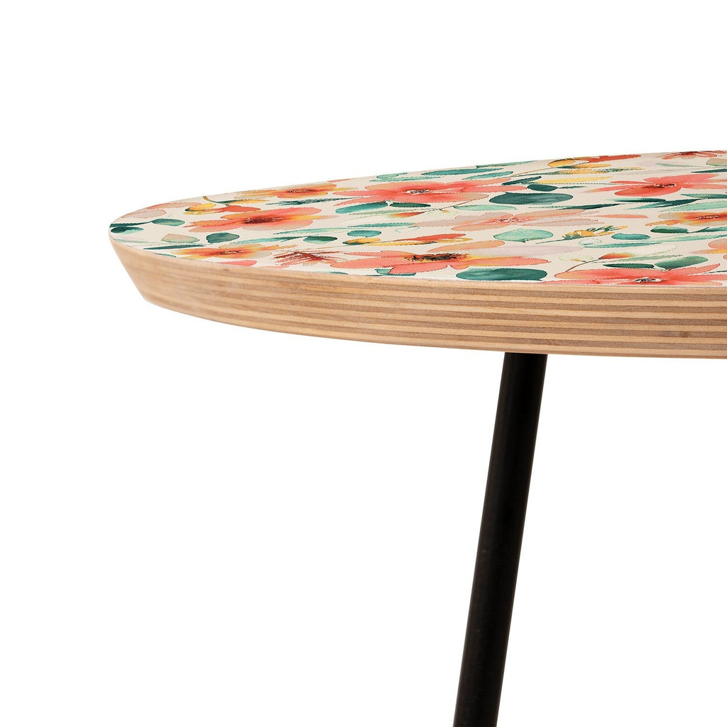 Ninola Design Botanic Retreat Tropical Whimsical Flowers Coral Green Round Side Table