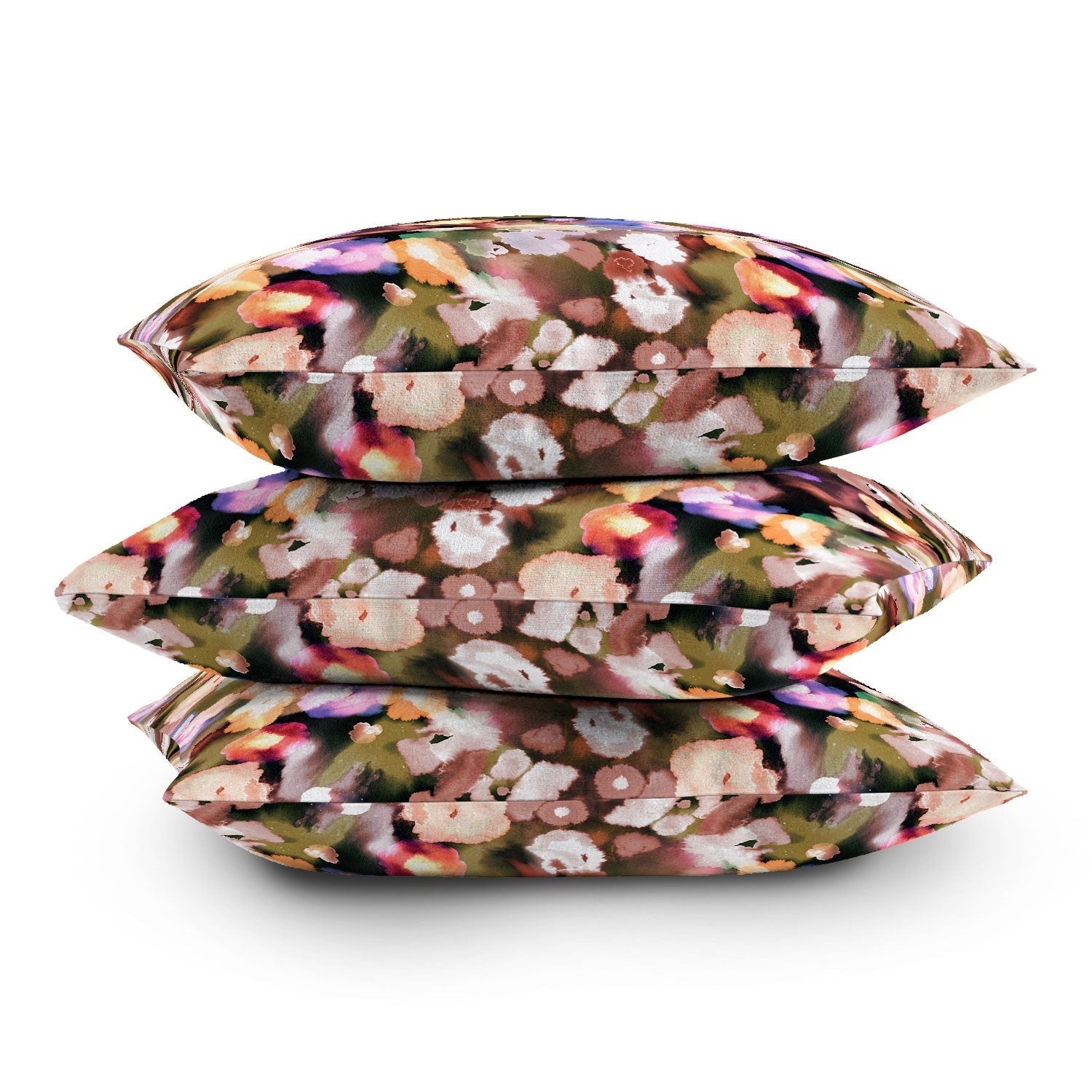 Ninola Design Botanic Retreat Ombre Abstract Watercolor Flowers Pink gold Outdoor Throw Pillow