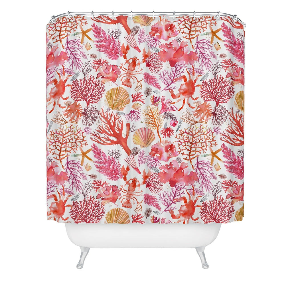 Ninola Design Botanic Retreat Coral Reef Crab Lobster Red Shower Curtain