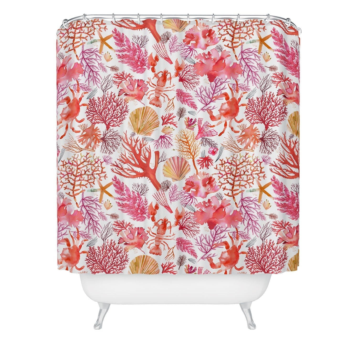 Ninola Design Botanic Retreat Coral Reef Crab Lobster Red Shower Curtain