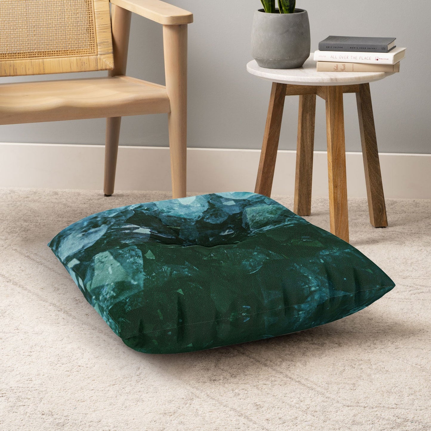 Leah Flores Aquamarine Gemstone Floor Pillow Square