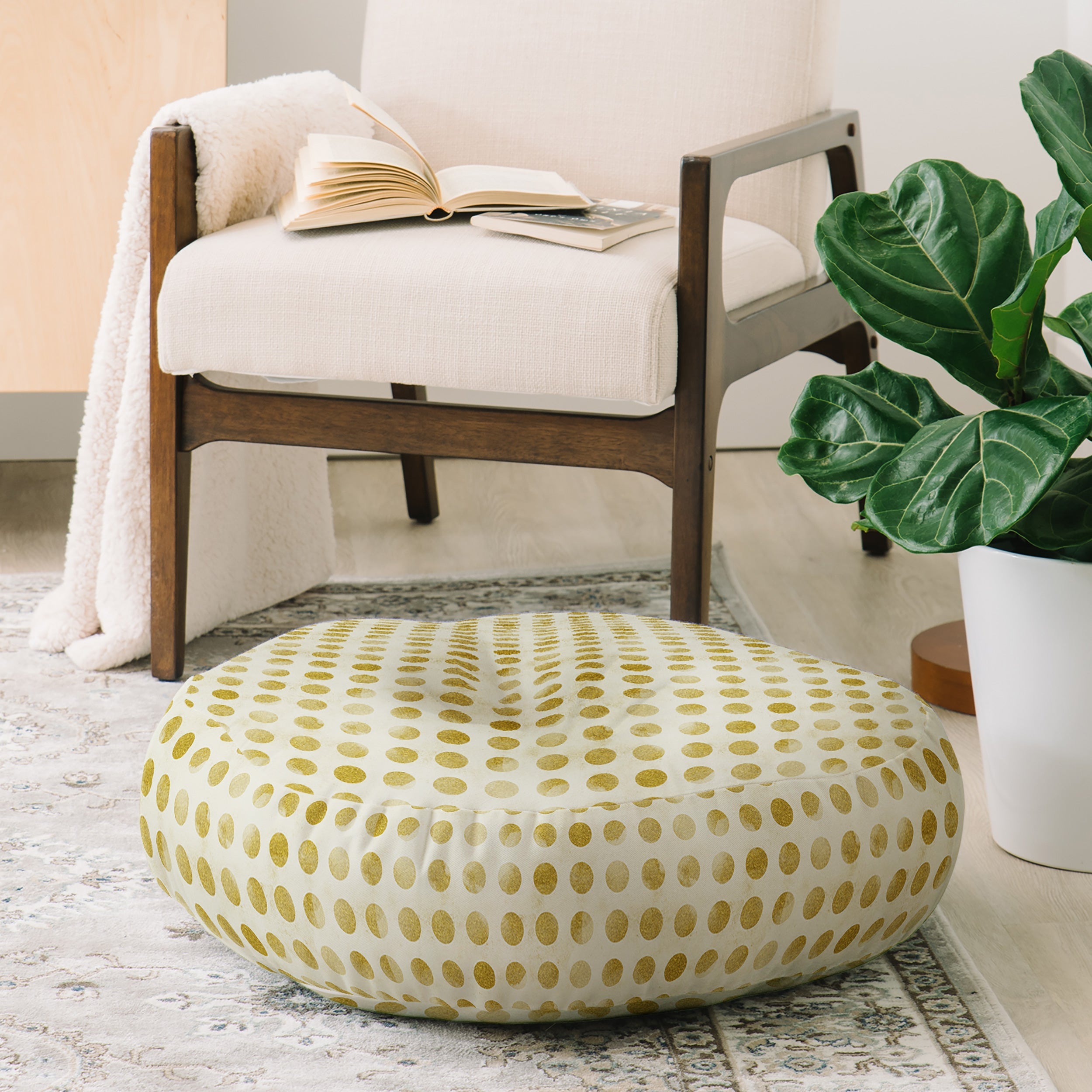 Leah Flores Gold Confetti Floor Pillow Round