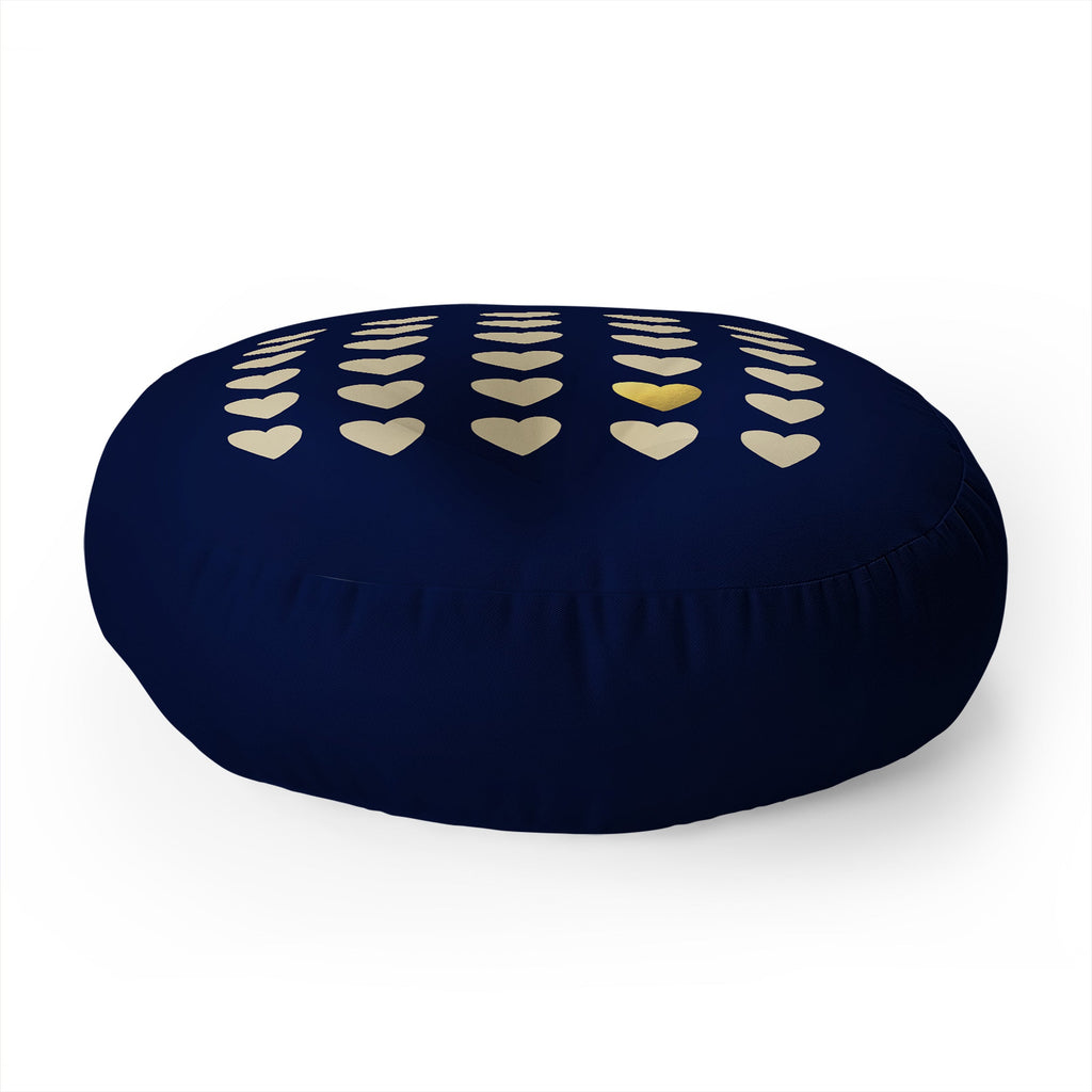 Leah Flores Gold Heart Floor Pillow Round