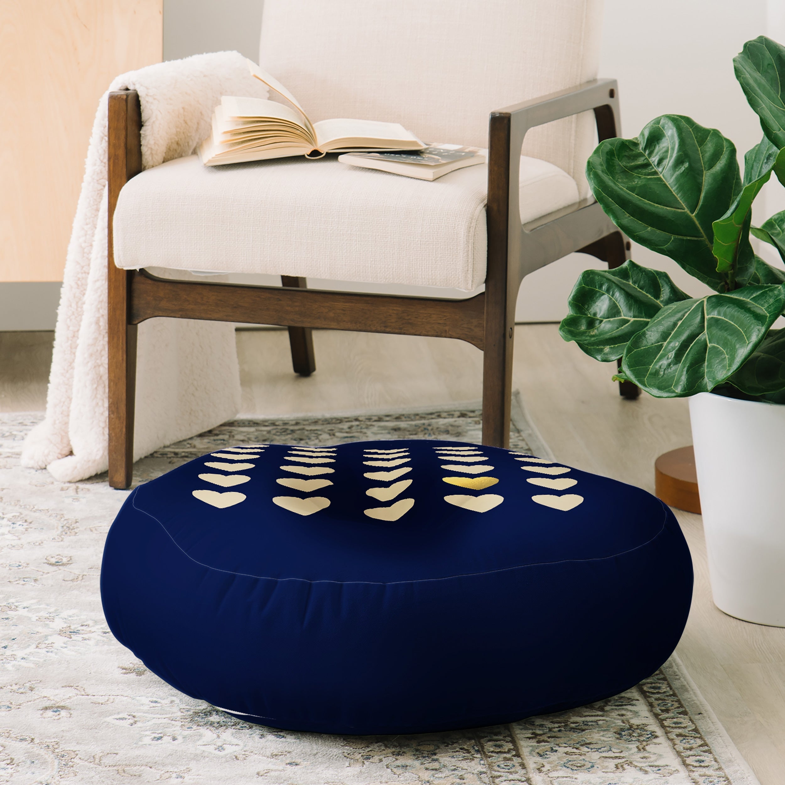 Leah Flores Gold Heart Floor Pillow Round