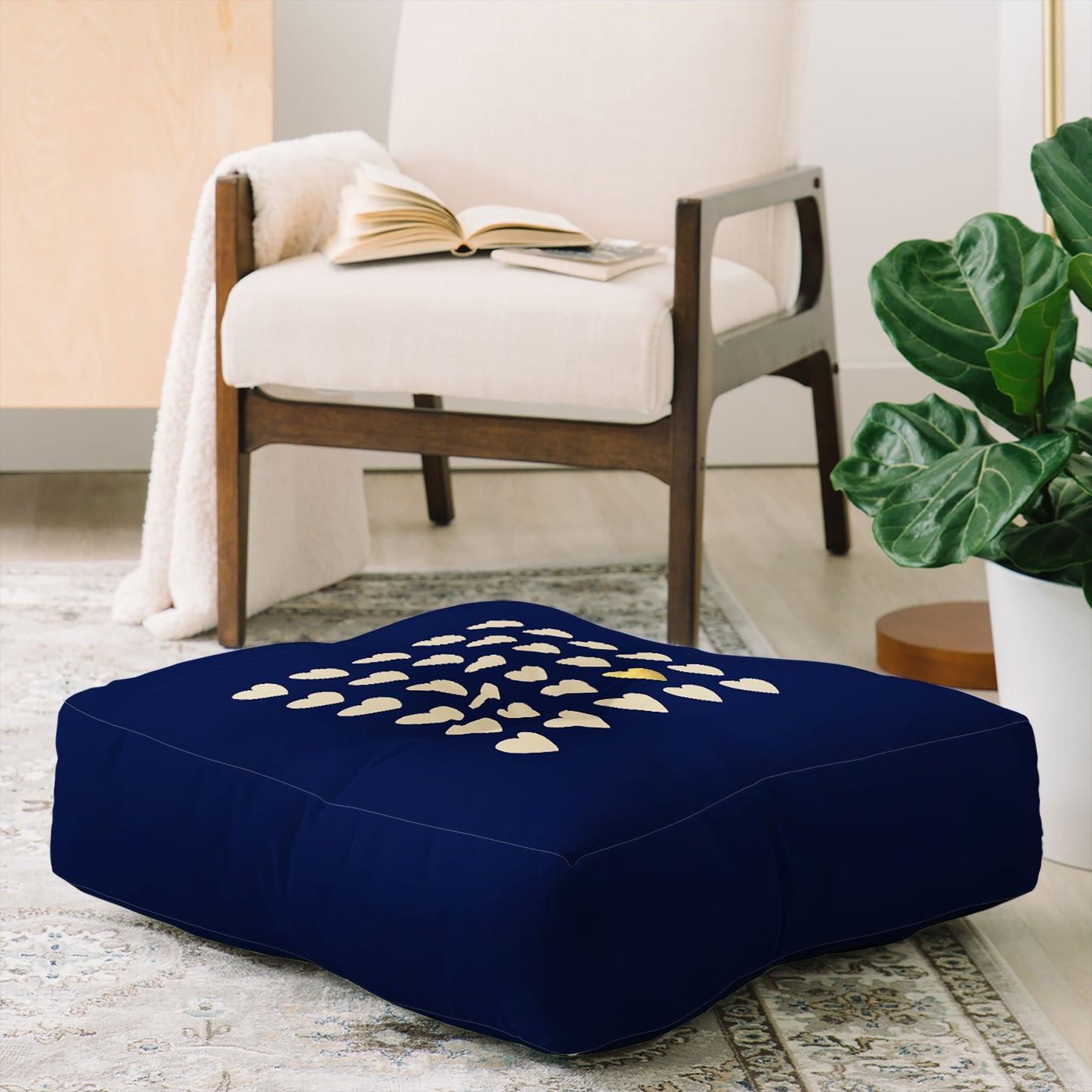 Leah Flores Gold Heart Floor Pillow Square
