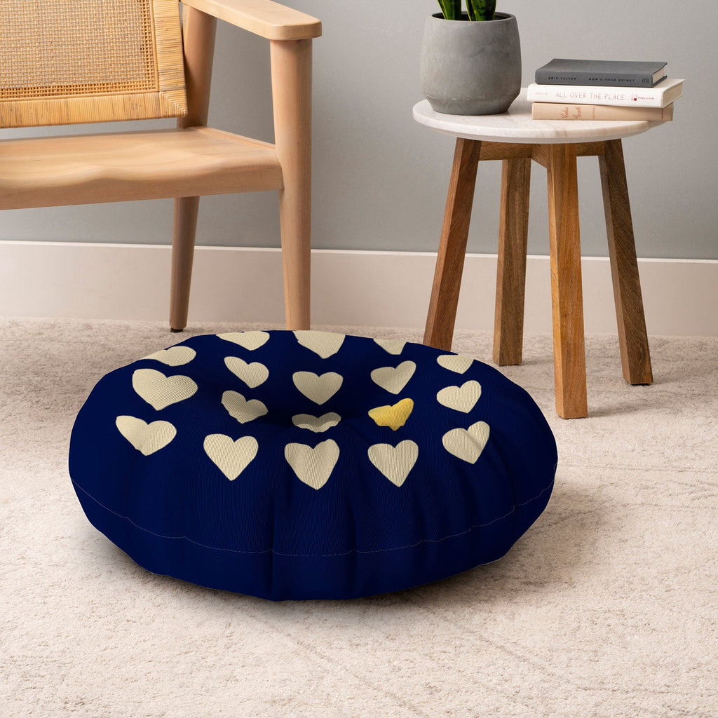 Leah Flores Gold Heart Floor Pillow Round