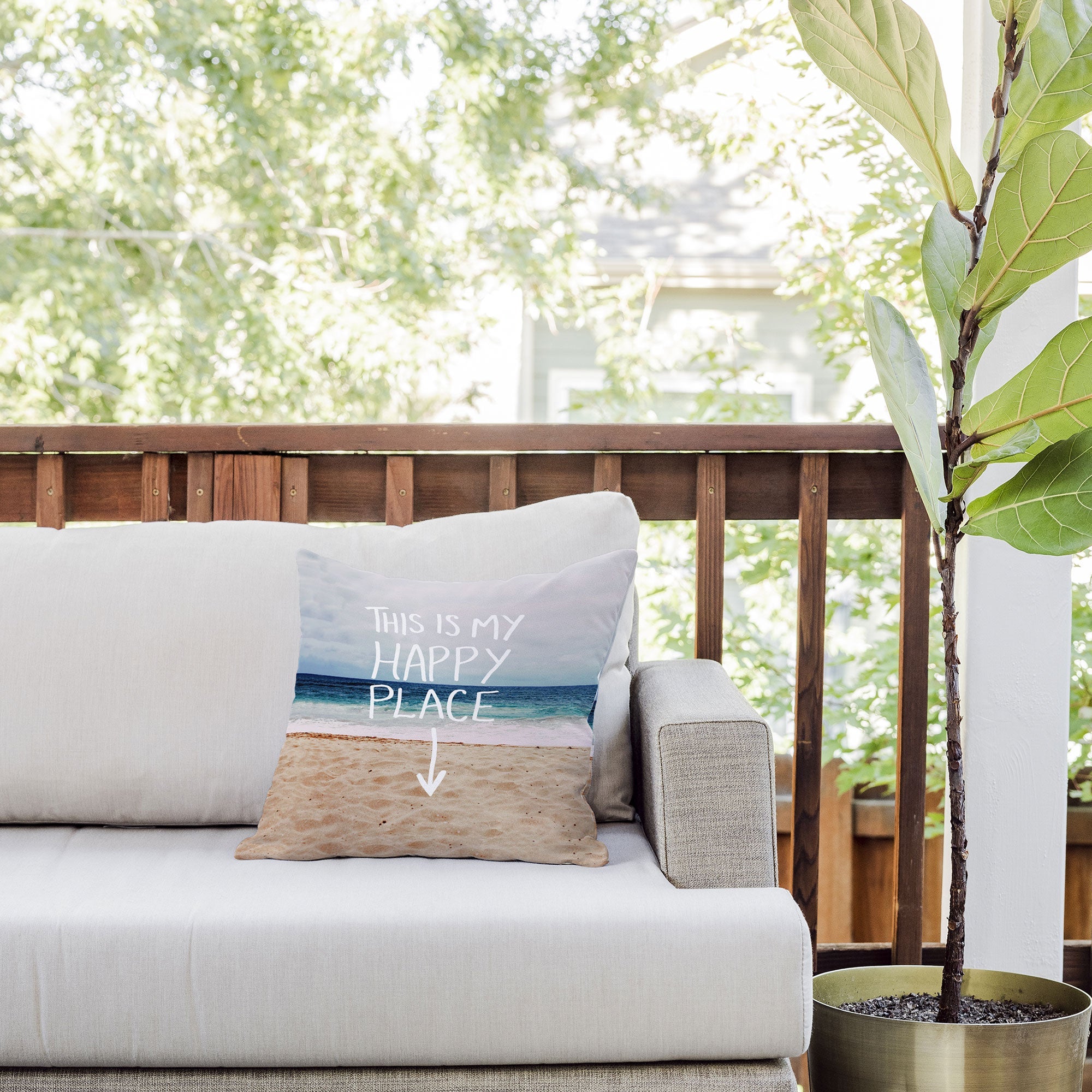 Leah Flores Happy Place X Beach Outdoor Throw Pillow