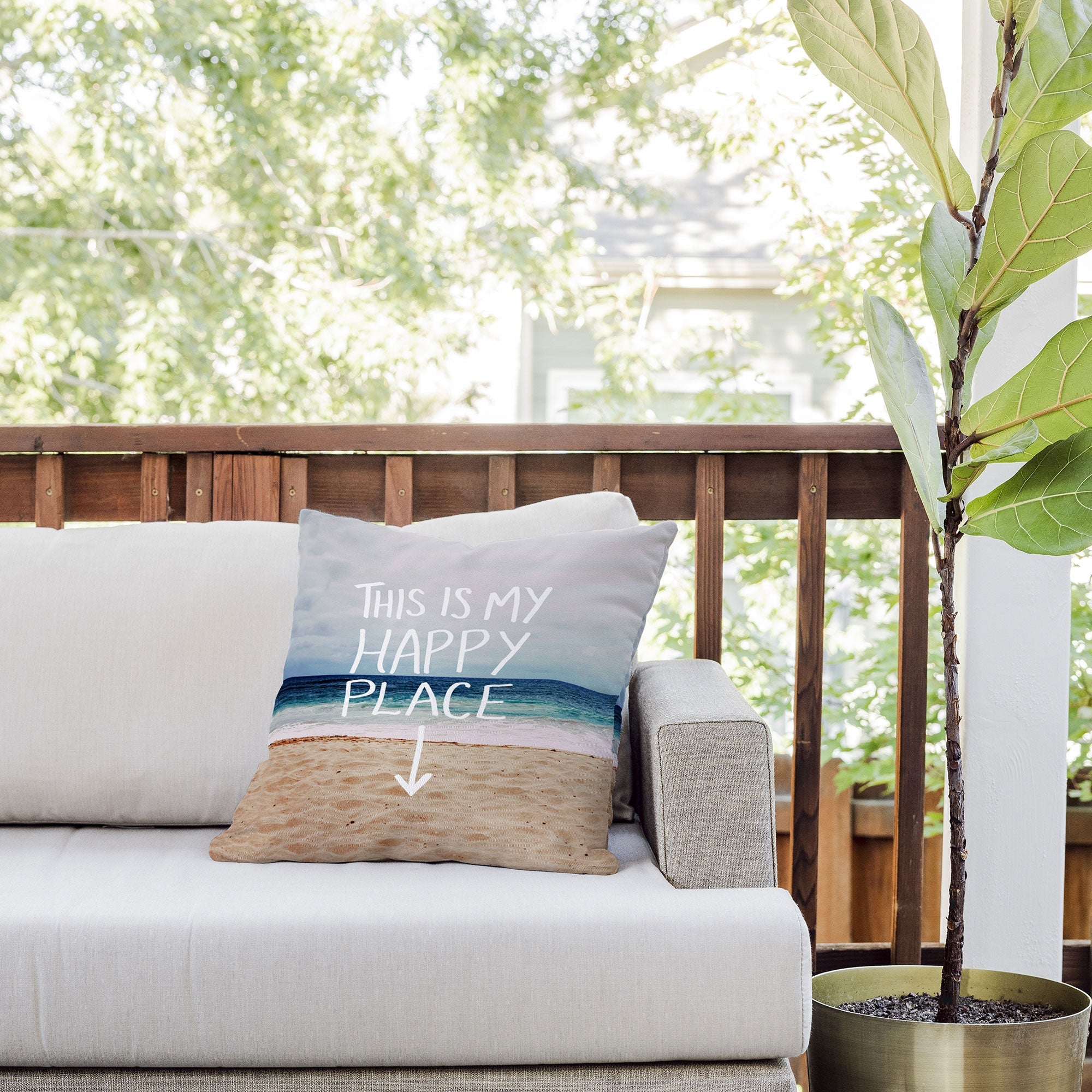 Leah Flores Happy Place X Beach Outdoor Throw Pillow