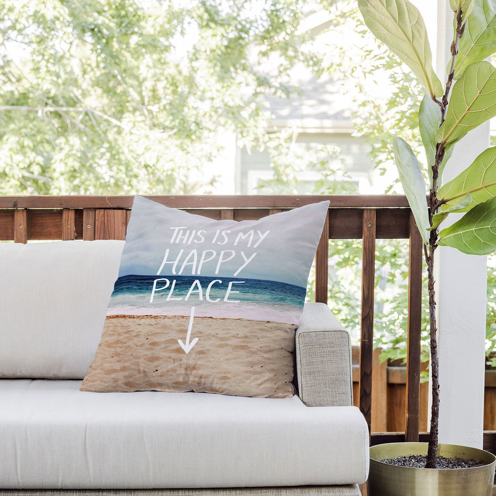 Leah Flores Happy Place X Beach Outdoor Throw Pillow