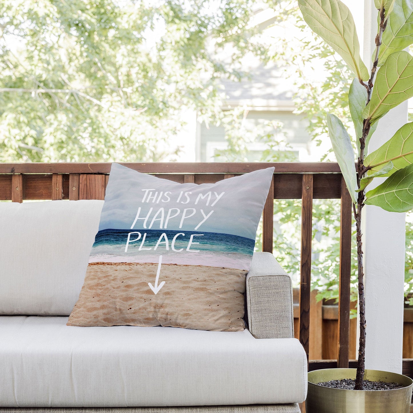 Leah Flores Happy Place X Beach Outdoor Throw Pillow