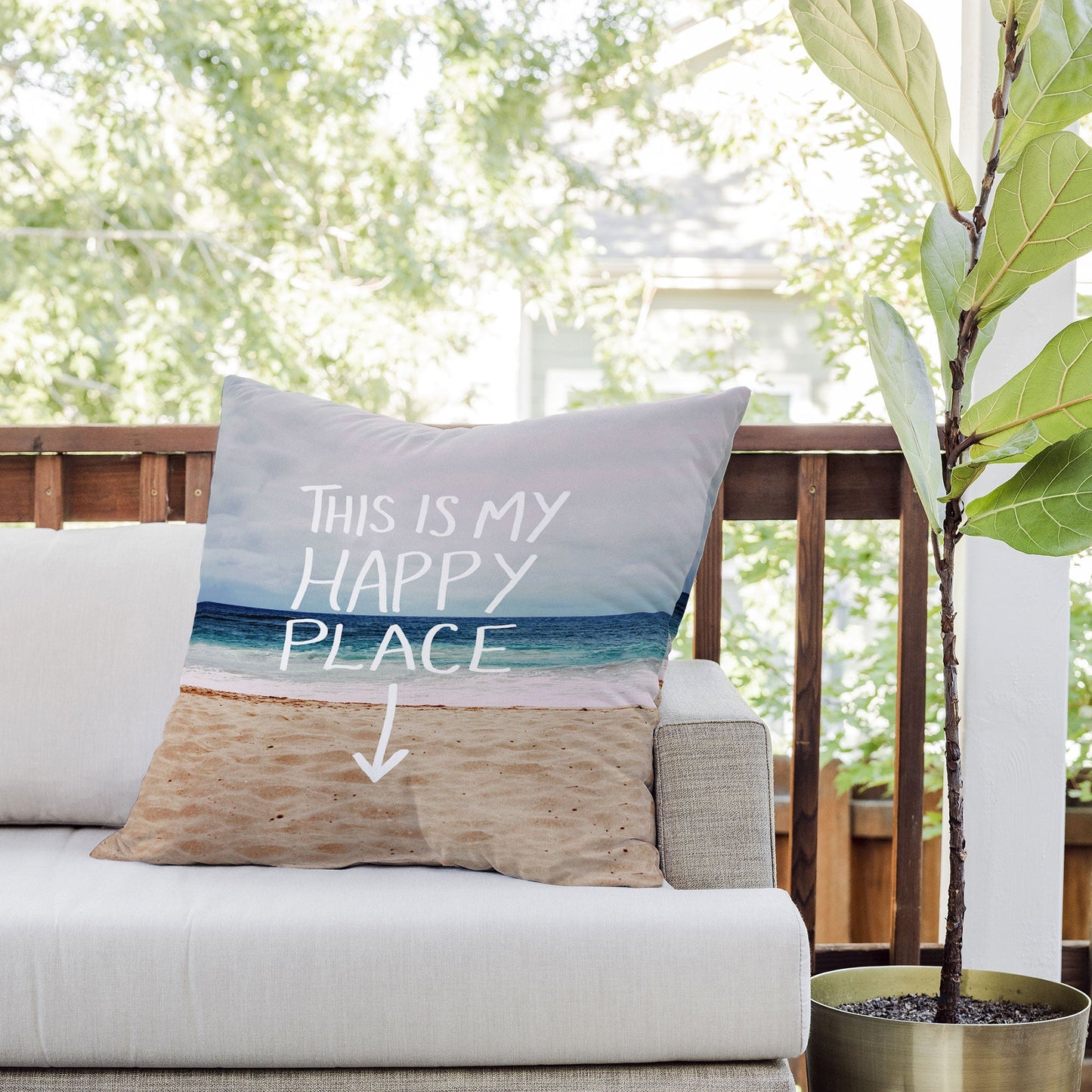 Leah Flores Happy Place X Beach Outdoor Throw Pillow